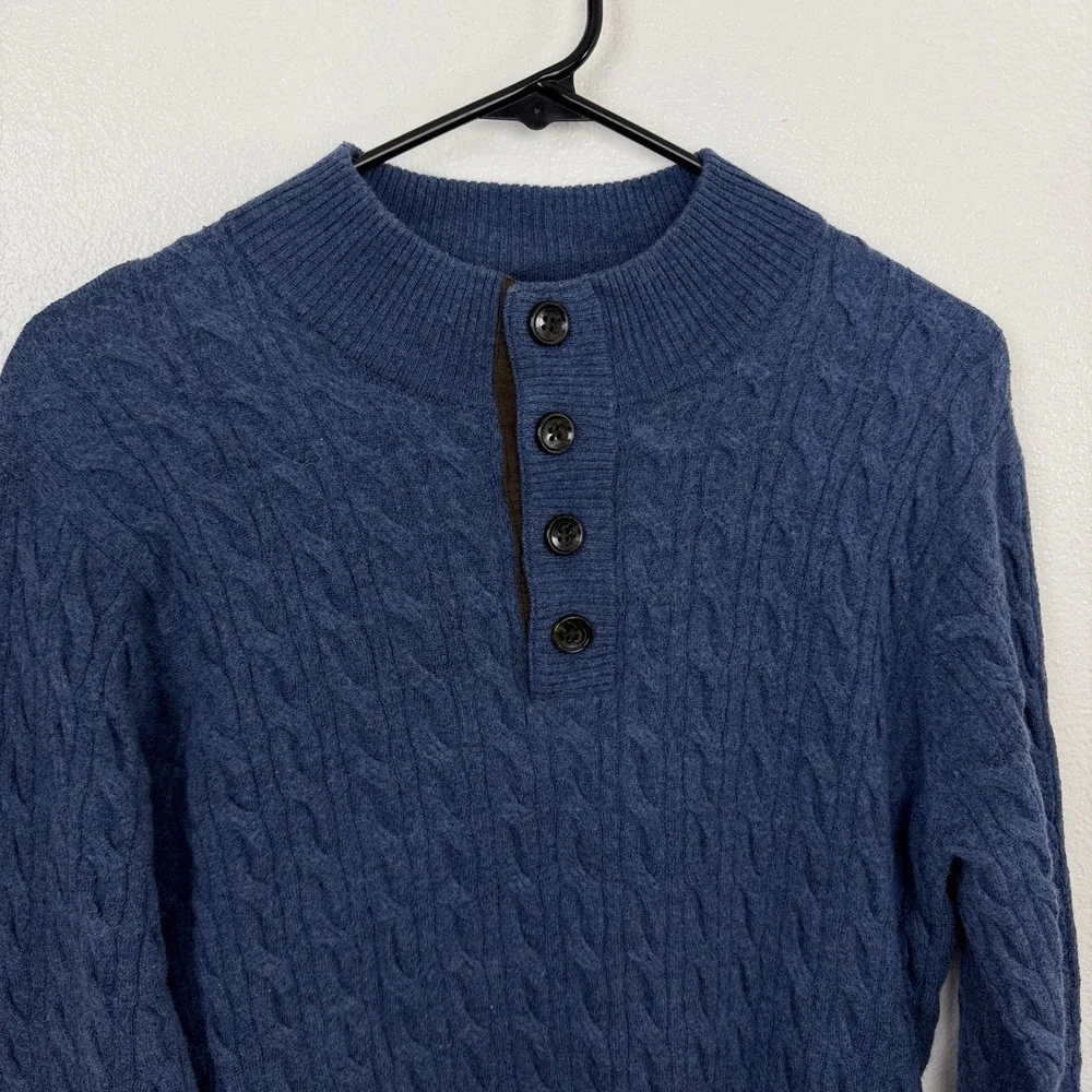 Peter Millar Sweater Mens Small Blue Merino Wool Cable Knit Henley Pullover
